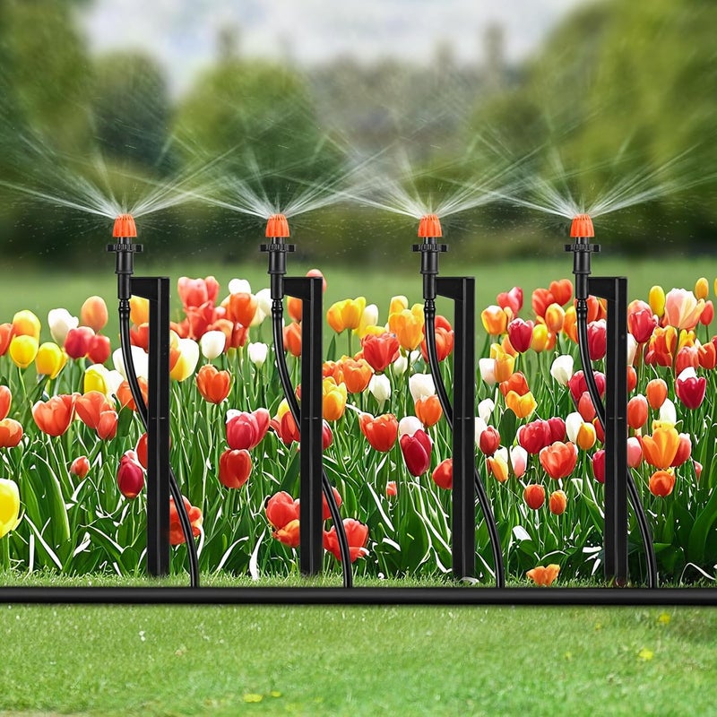 La Farah Drip Micro Sprinkler Heads with Stake: 360 Degree Sprinkler Nozzle with 1/4" Drip Irrigation Tubing - 10 Pack Drip Spray Emitters on 12 Inch Stake for Garden Water System - Image 5